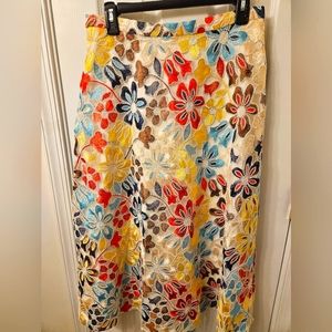 Eva Franco Anthropologie Meghan Embroidered Floral Midi Skirt